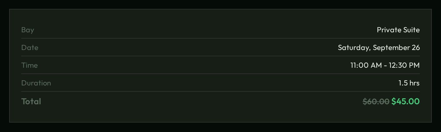 The booking page with a member's own price