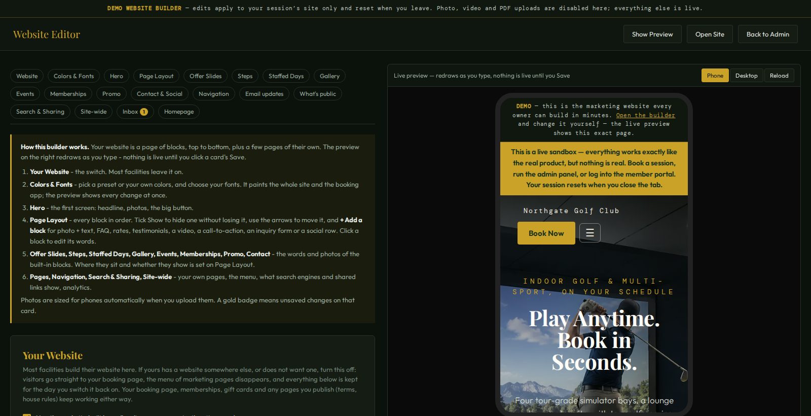 The website builder with a live preview