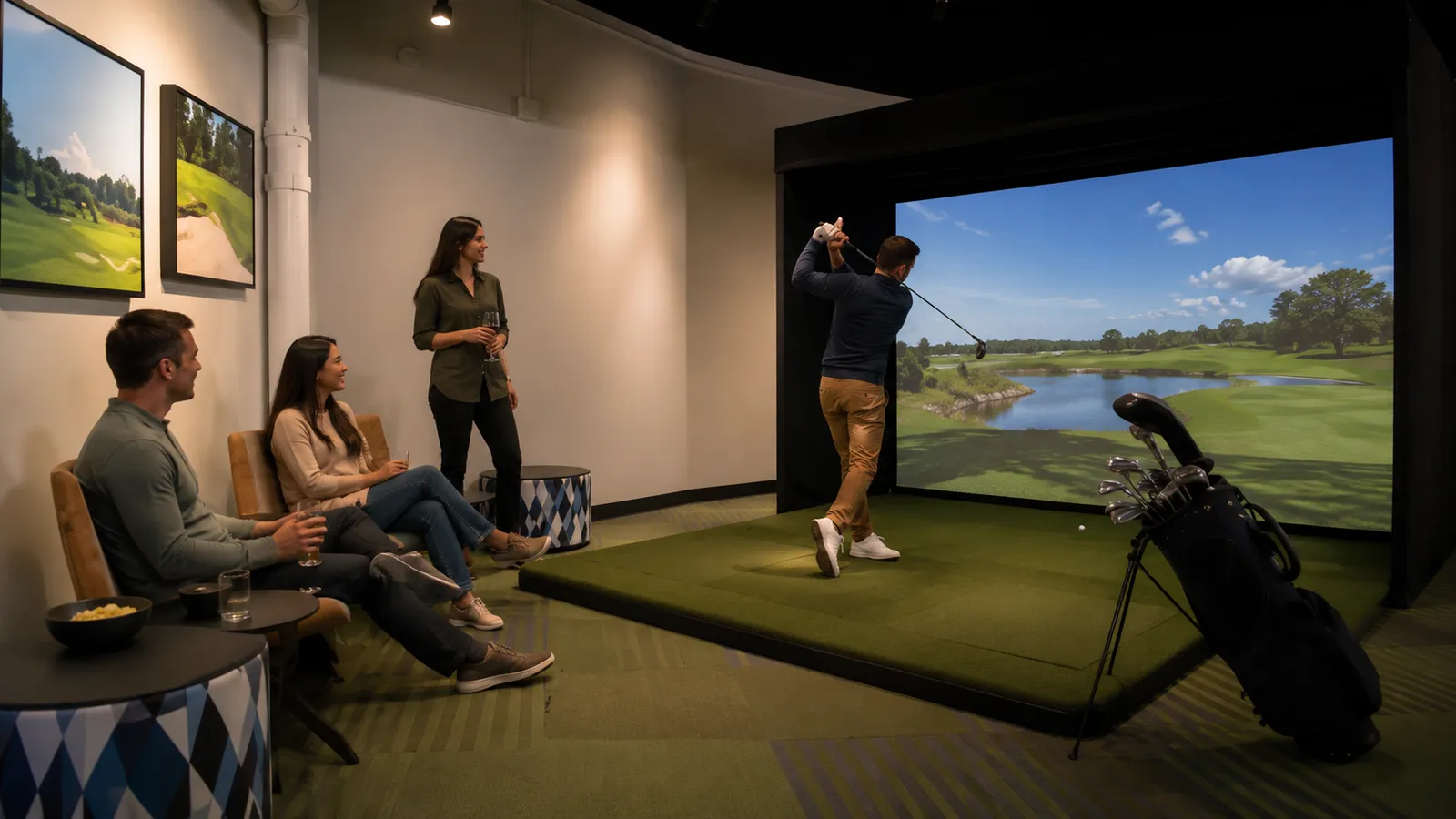 Golf simulator facility website — league night and events section from the website builder